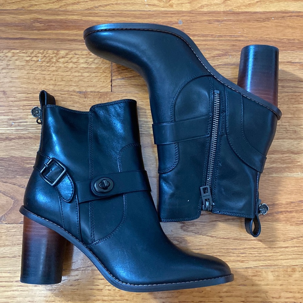Coach Black Leather heeled boots I’m size 8 NWOT
